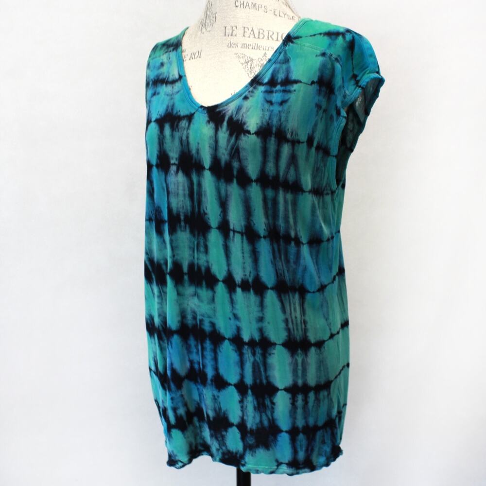 XCVI Women's Green Tie-Dye Sleeveless Shirt Top Blouse Large